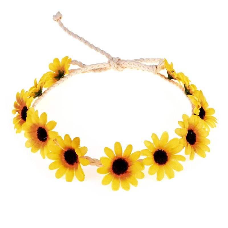 Floral Fall Boho Sunflower Crown Hippies Daisy Hair Wreath Bridal Headpiece Photo Props DY-01 (Yellow) - Image 4