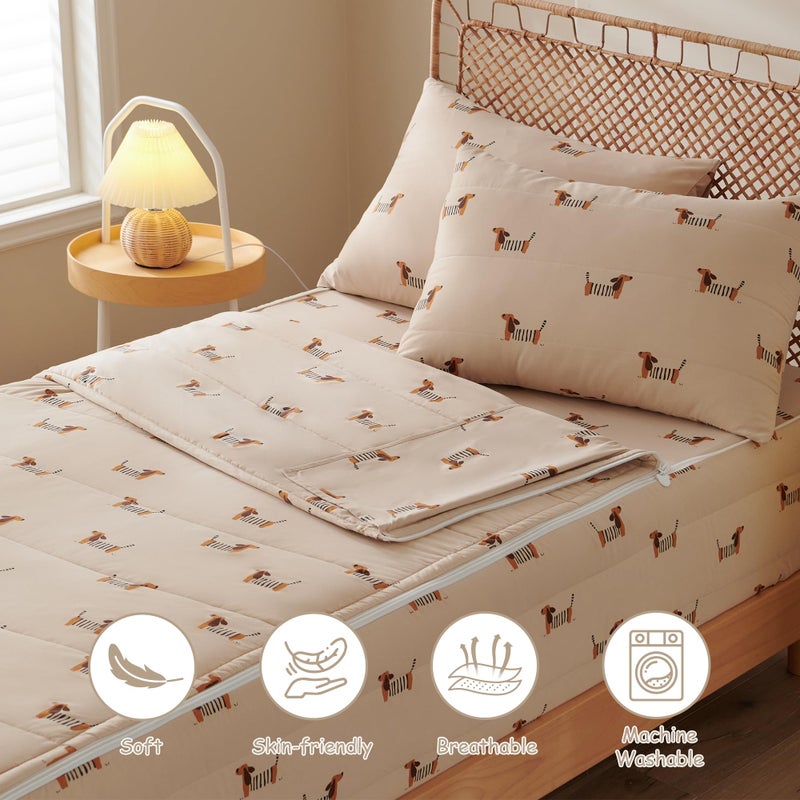 Nayoroom Dachshund Dreams Twin Zipper Bedding Set for Kids, Beige & Brown Wiener Dog Comforter with All-in-One Closure, Cozy Pet Theme Bedding for Animal Lovers. (Twin Size) - Image 2