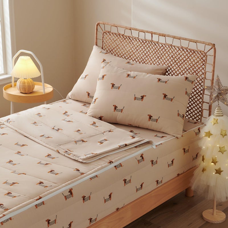 Nayoroom Dachshund Dreams Twin Zipper Bedding Set for Kids, Beige & Brown Wiener Dog Comforter with All-in-One Closure, Cozy Pet Theme Bedding for Animal Lovers. (Twin Size) - Image 1