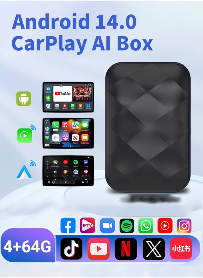 Digisand Wireless CarPlay Box - Wireless Android Auto 4GB+64GB (RAM+ROM) - Car Adapter 3-in-1 Car AI Box  Android 14 Bluetooth  - Image 1