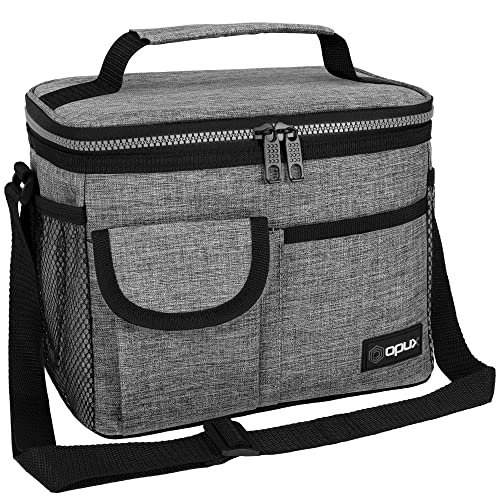 opux Insulated Lunch Bag for Men Women Leakproof Heather Gray Lunch Box for Work Portable Soft Lunch Cooler Bag with Shoulder Strap Adult Lunchbox Lunch Pail for Kid Boy Girl School 14 Can8L
