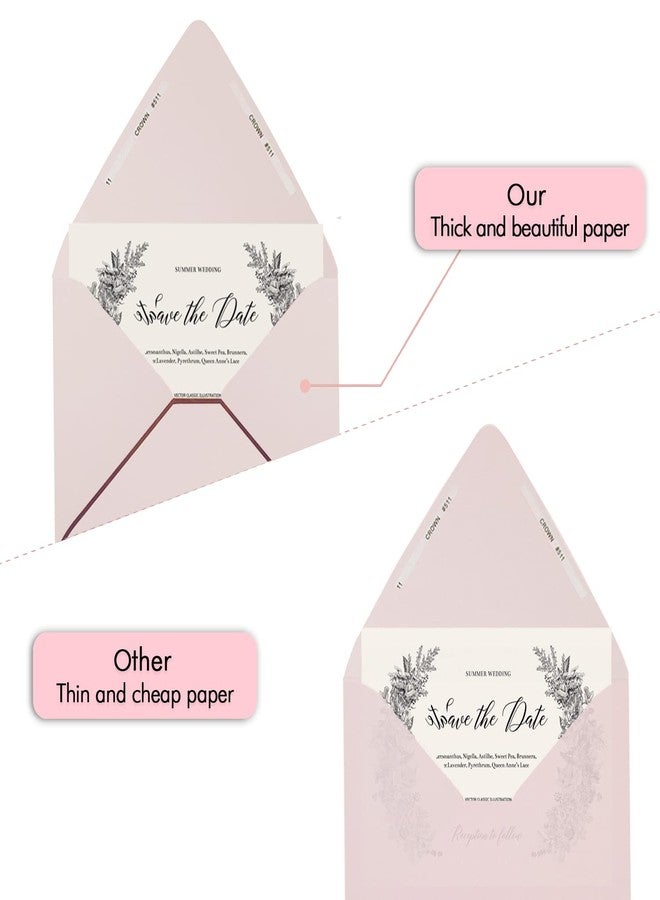 AZAZA 50 Pack A6 Pink Envelopes With Rose Gold Border 4 x 6 - V flap, Quick Self Seal, For 4x6 Cards| Perfect for Weddings, Invitations, Photos, Graduation, Baby Shower (Pink-rose golden border) - Image 4