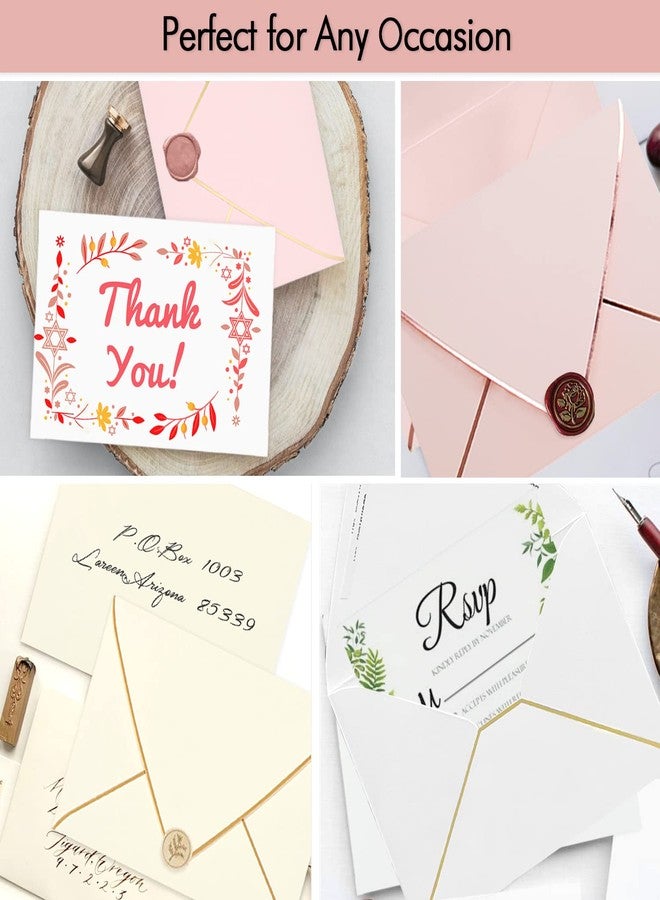 AZAZA 50 Pack A6 Pink Envelopes With Rose Gold Border 4 x 6 - V flap, Quick Self Seal, For 4x6 Cards| Perfect for Weddings, Invitations, Photos, Graduation, Baby Shower (Pink-rose golden border) - Image 5