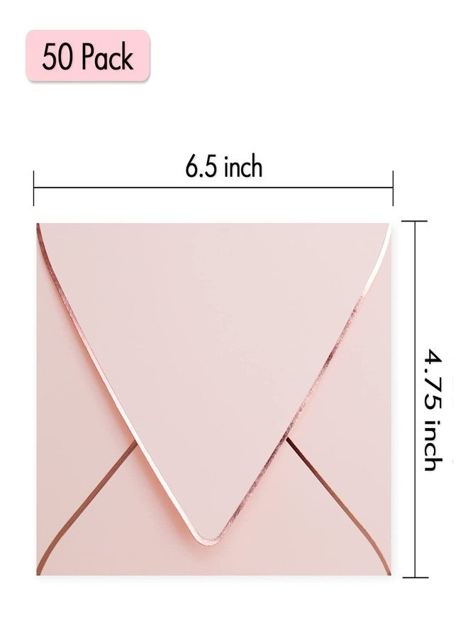 AZAZA 50 Pack A6 Pink Envelopes With Rose Gold Border 4 x 6 - V flap, Quick Self Seal, For 4x6 Cards| Perfect for Weddings, Invitations, Photos, Graduation, Baby Shower (Pink-rose golden border) - Image 2