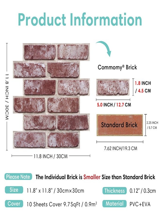 Commomy 3D Peel and Stick Brick Backsplash - 10 pcs 11.8"x11.8" Small Size PVC Printable Retro Faux Brick Wall Panels Brick Wallpaper Wall Tile for Kitchen,Bedroom,Bathroom,Living Room,Fireplace - Image 4
