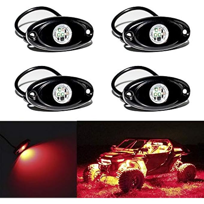 YONEDA Led Rock Lights 4Pods Waterproof Led Neon Underglow Light For Car Truck Atv Utv Suv Jeep Offroad Boat Underbody Glow Trail Rig Lamp Red - Image 1