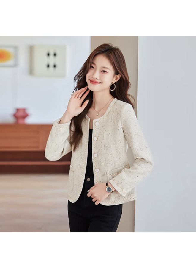 Teluoman Round Neck Short Chanel Style Blazer For Women Long Sleeve Elegant Autumn New High-end Ol Casual Cardigan - Image 2