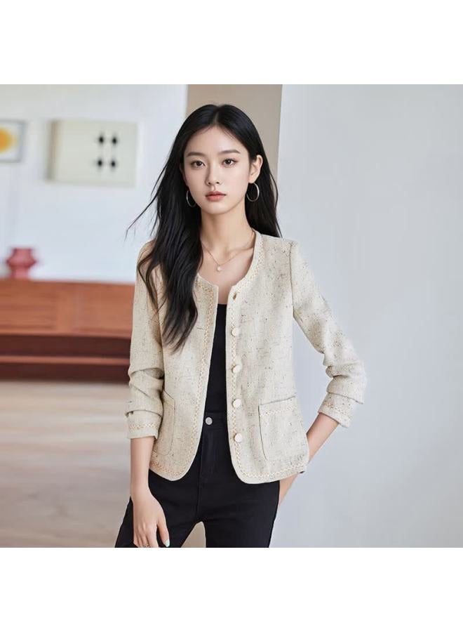 Teluoman Round Neck Short Chanel Style Blazer For Women Long Sleeve Elegant Autumn New High-end Ol Casual Cardigan - Image 1