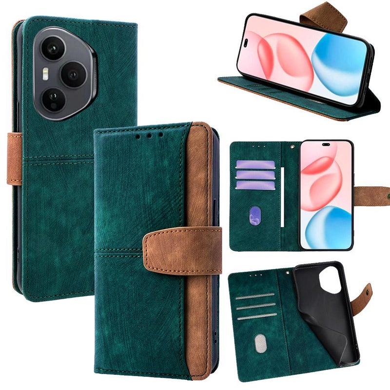 erorex For Huawei nova 14 Pro Color Stitching  Feel Leather RFID Blocking Phone Case(Green) - Image 1