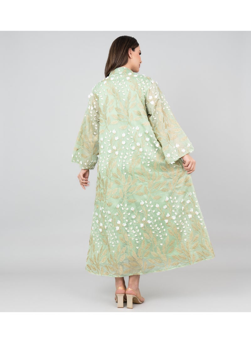 اكسا جلابية مطرزة بالبتلات الناعمة أخضر - Image 2