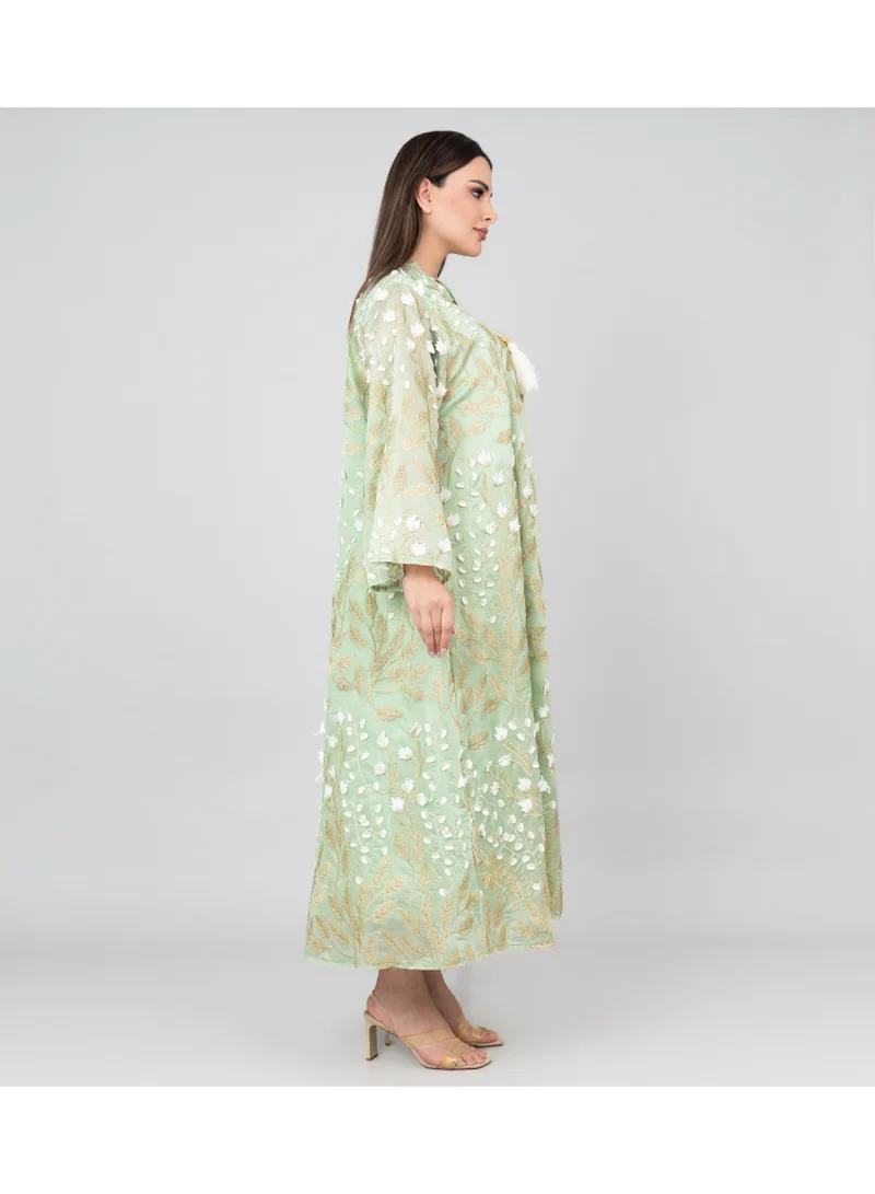 IKKXA Soft Petals Embroidered Jalabiya OMN01 Green