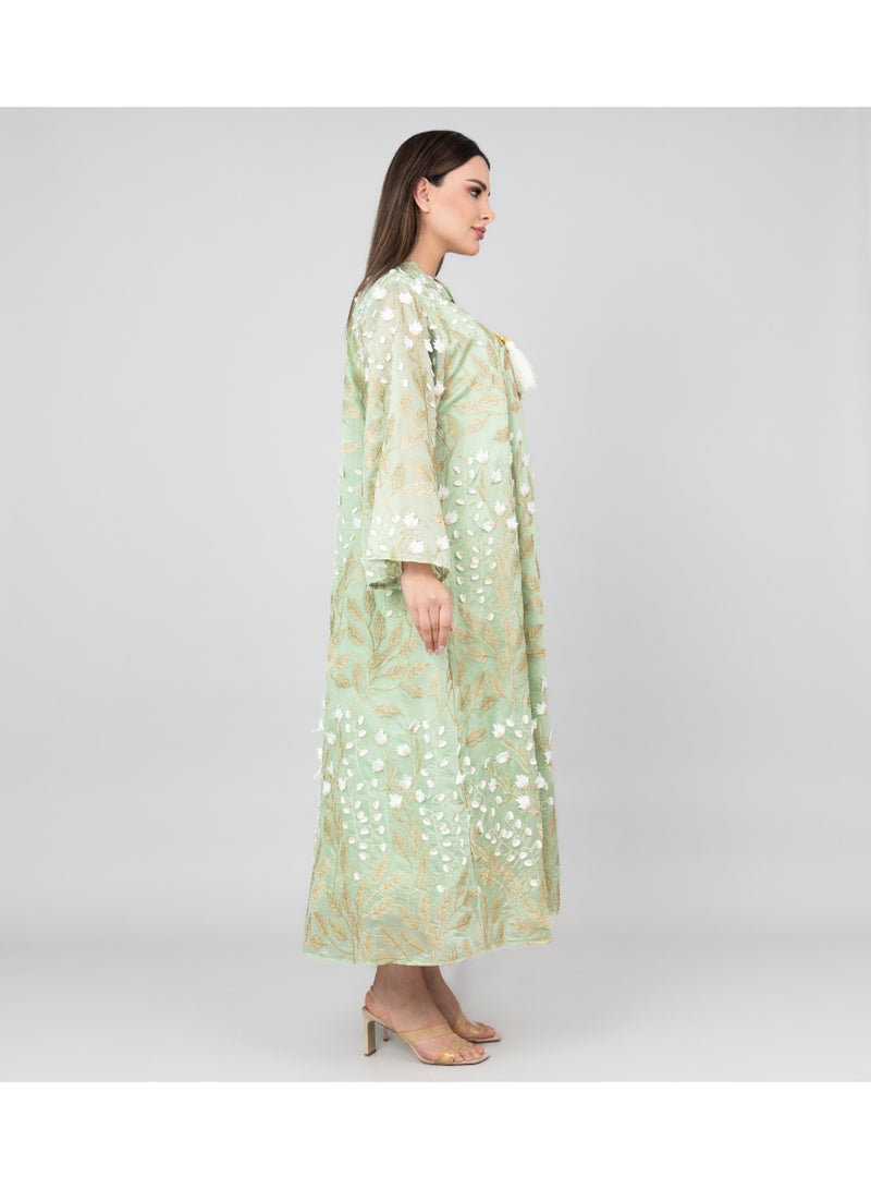 اكسا جلابية مطرزة بالبتلات الناعمة أخضر - Image 3