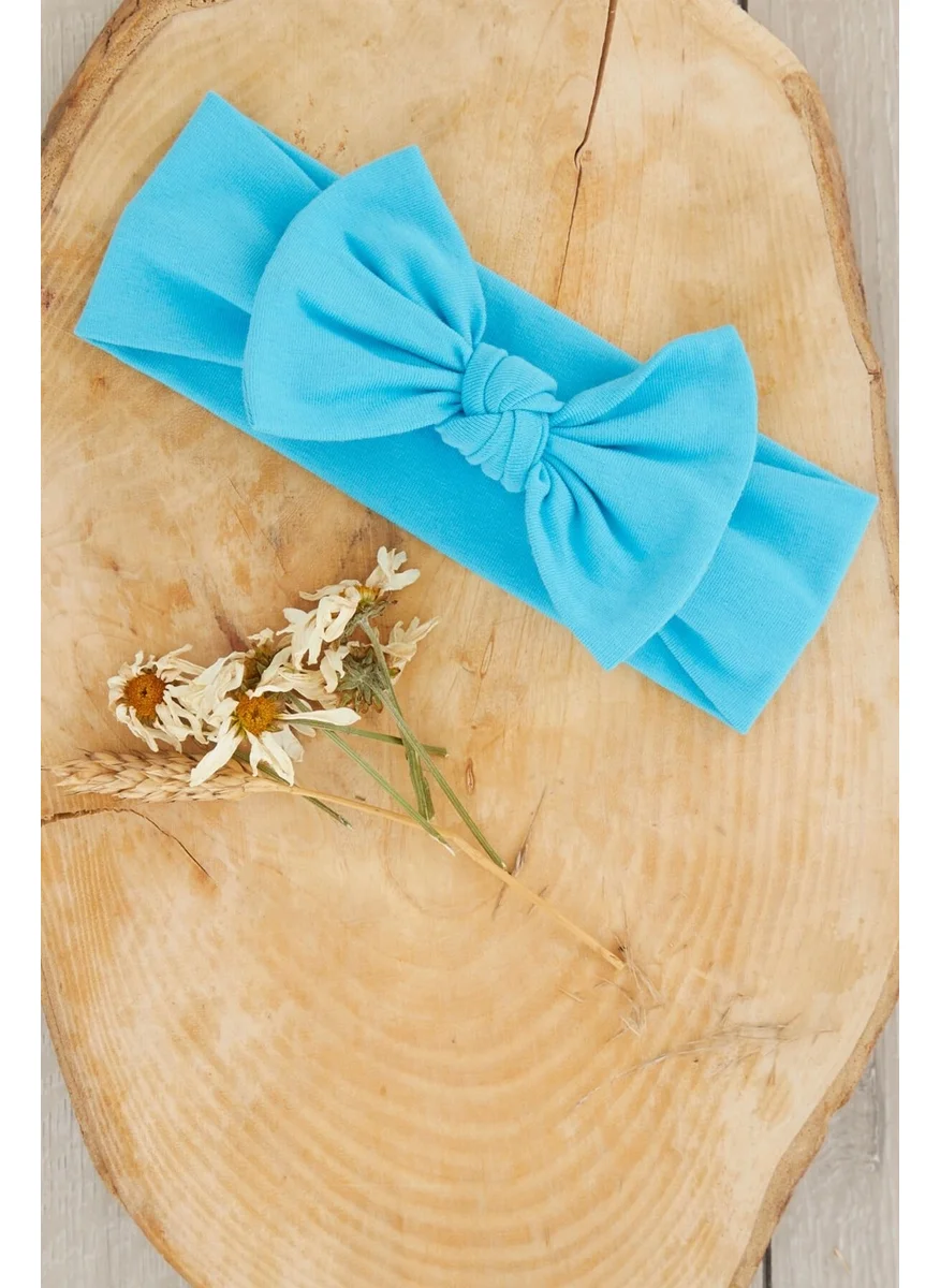 Babygiz Blue Handmade Soft Bow Tied Natural Cotton Combed Cotton Baby Kids Girls Bandana Elite Series