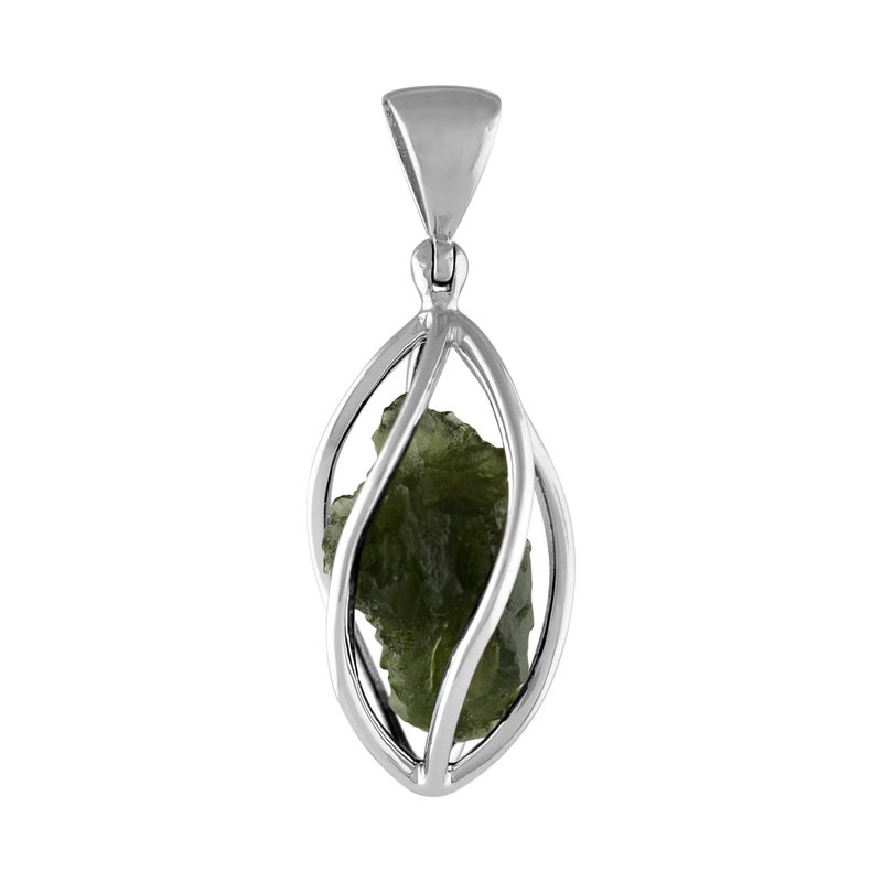 Starborn Rough Moldavite Silver Cage Pendant (35) - Image 1