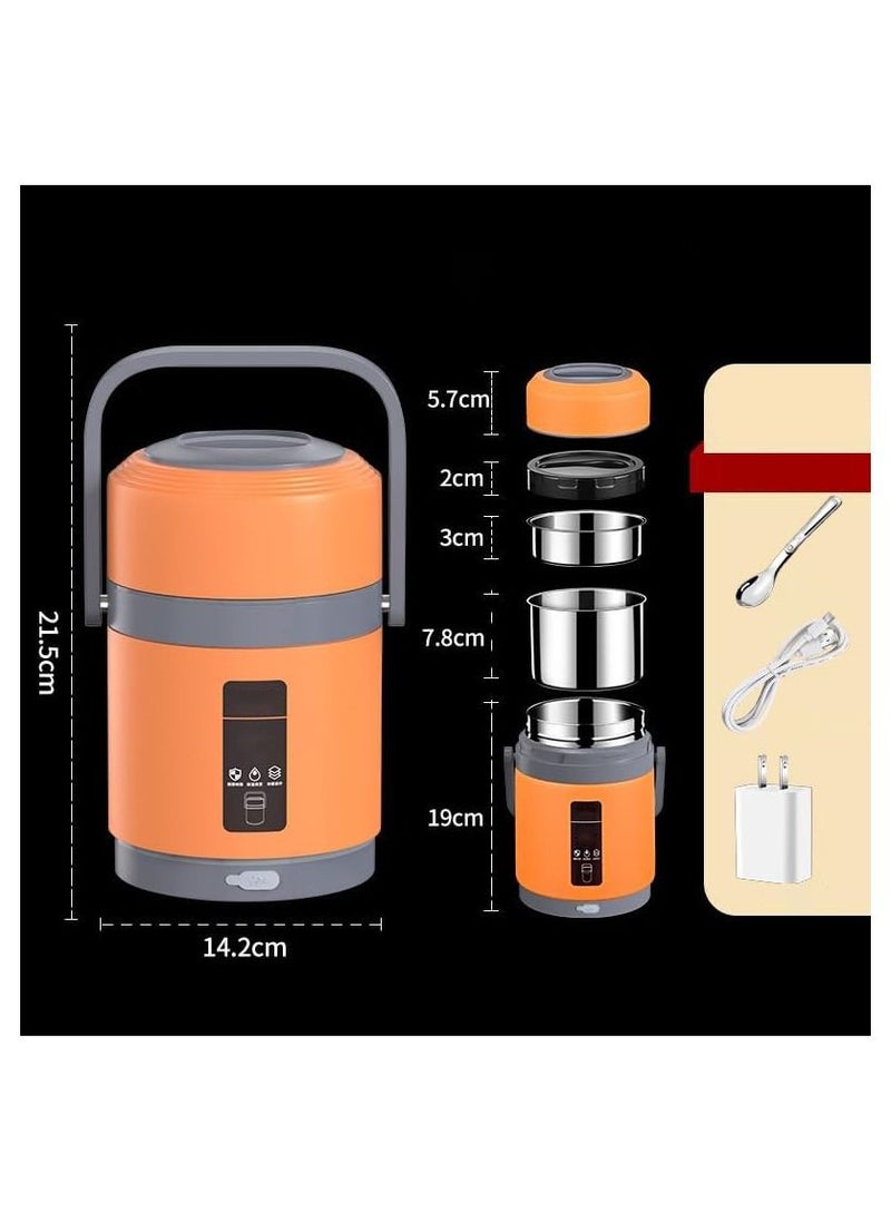 Generic - 1.6L USB Electric Heating Lunch Box Portable Stainless Steel (Orange) - Image 1