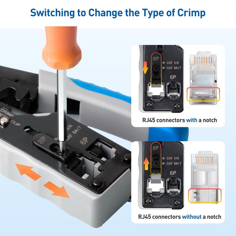 Cable Matters All-in-One Modular Ethernet Crimping Tool Cat 8 (Cat5 Cat6 Cat7 Cat8 Crimping Tool) for Shielded Pass-Through Connectors - Image 5