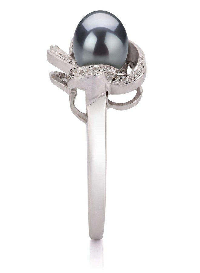 PearlsOnly Fiona Black 9-10mm AA Quality Freshwater 925 Sterling Silver Cultured Pearl Ring For Women - Size-9 - Image 5