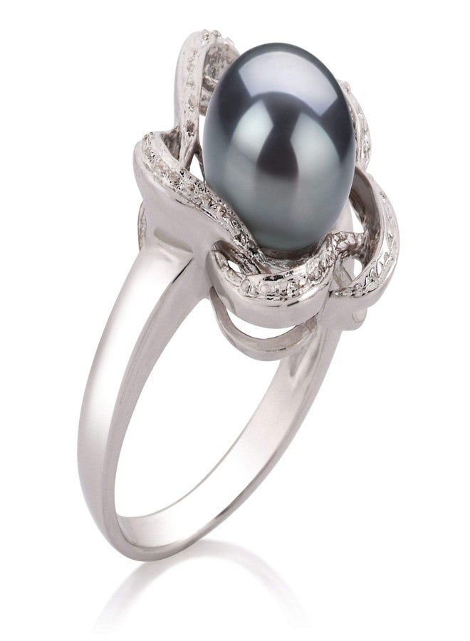 PearlsOnly Fiona Black 9-10mm AA Quality Freshwater 925 Sterling Silver Cultured Pearl Ring For Women - Size-9 - Image 2