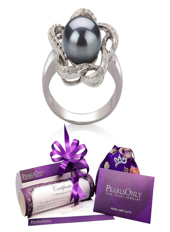 PearlsOnly Fiona Black 9-10mm AA Quality Freshwater 925 Sterling Silver Cultured Pearl Ring For Women - Size-9 - Image 1