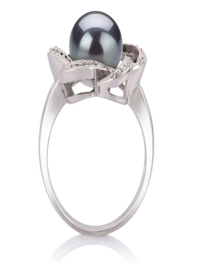 PearlsOnly Fiona Black 9-10mm AA Quality Freshwater 925 Sterling Silver Cultured Pearl Ring For Women - Size-9 - Image 4