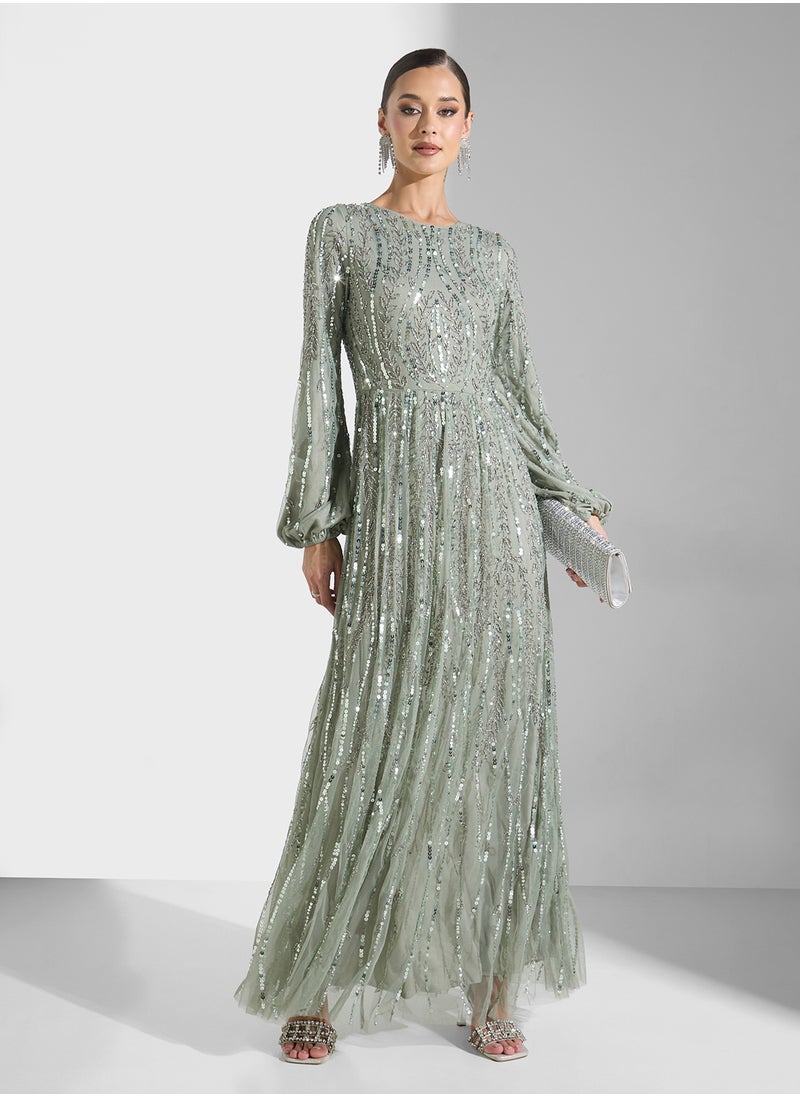 Embellished Bishop Sleeve Dress