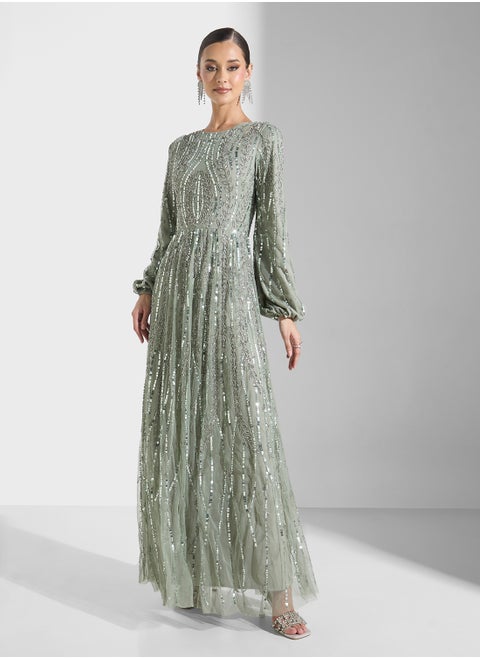 Embellished Bishop Sleeve Dress