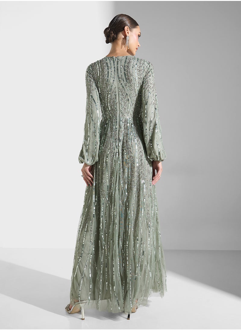 Embellished Bishop Sleeve Dress