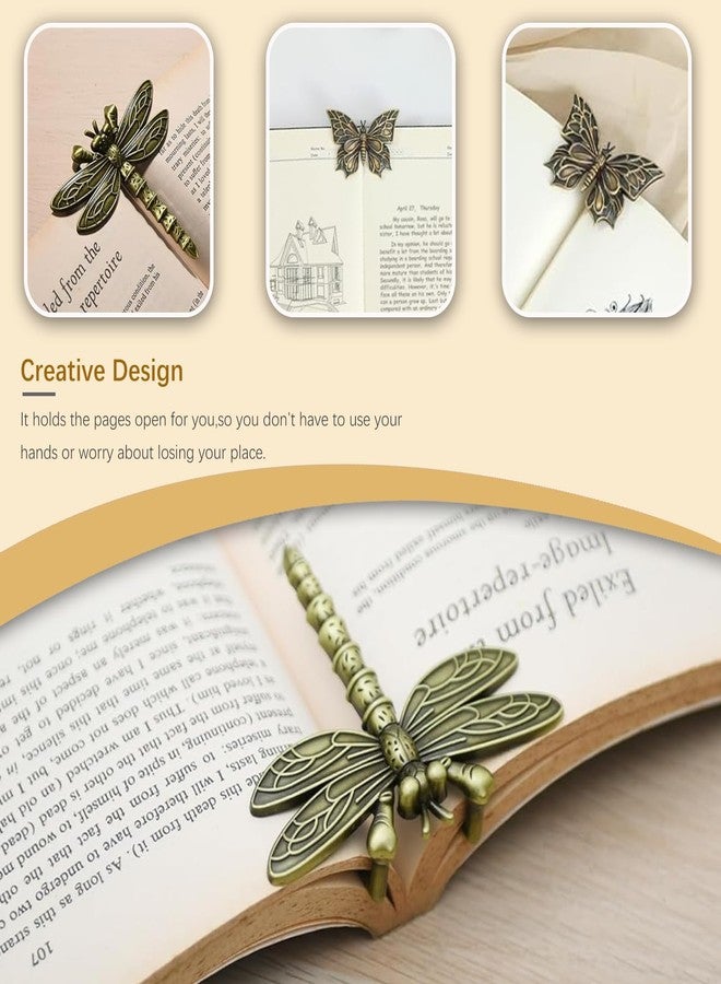 GeryVtee Vintage Book Clips Butterfly Dragonfly Metal Book Clips Vintage Bronze Page Holder BookMarkers for Reading Writing Office Accessories (Dragonflies and Butterflies) - Image 3