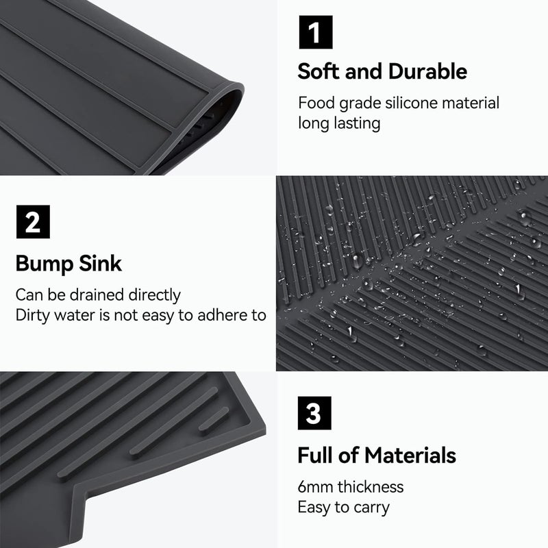 SEVIA Dish Drying Mat 17 x 13 Inches 43 x 33 cm Silicone Dish Drying Mat Kitchen Silicone Mat Heat Resistant Foldable Sink NonSlip Kitchen Drip Board Grey Drip Tray for Sink - Image 4