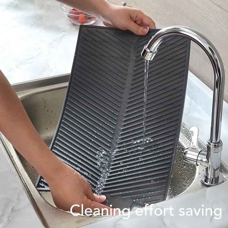 SEVIA Dish Drying Mat 17 x 13 Inches 43 x 33 cm Silicone Dish Drying Mat Kitchen Silicone Mat Heat Resistant Foldable Sink NonSlip Kitchen Drip Board Grey Drip Tray for Sink - Image 5