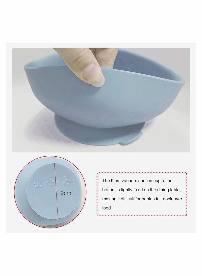 Y&D Silicone Suction Bowls for Baby, Baby Led Weaning Spoon and Fork, Dishes Utensils Set Boy & Girl, Tableware Set, Toddler Eating Supplies, Infant Dinnerware (Dusty Blue) - Image 5
