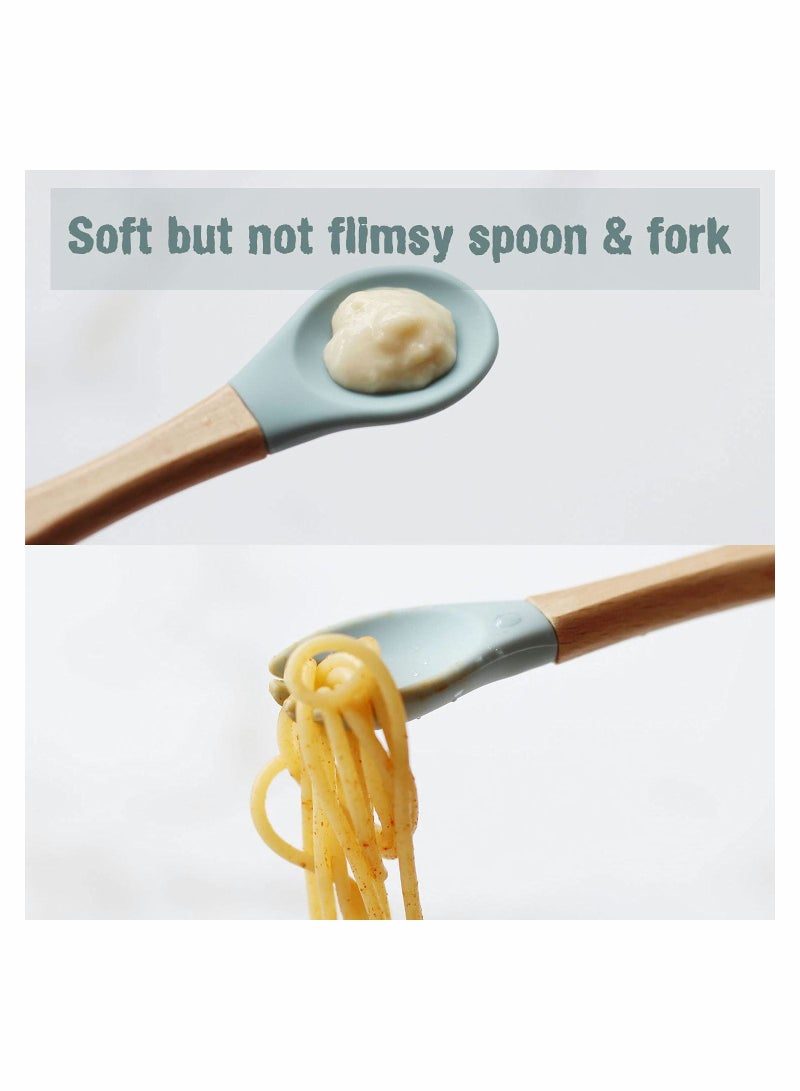 Y&D Silicone Suction Bowls for Baby, Baby Led Weaning Spoon and Fork, Dishes Utensils Set Boy & Girl, Tableware Set, Toddler Eating Supplies, Infant Dinnerware (Dusty Blue) - Image 3