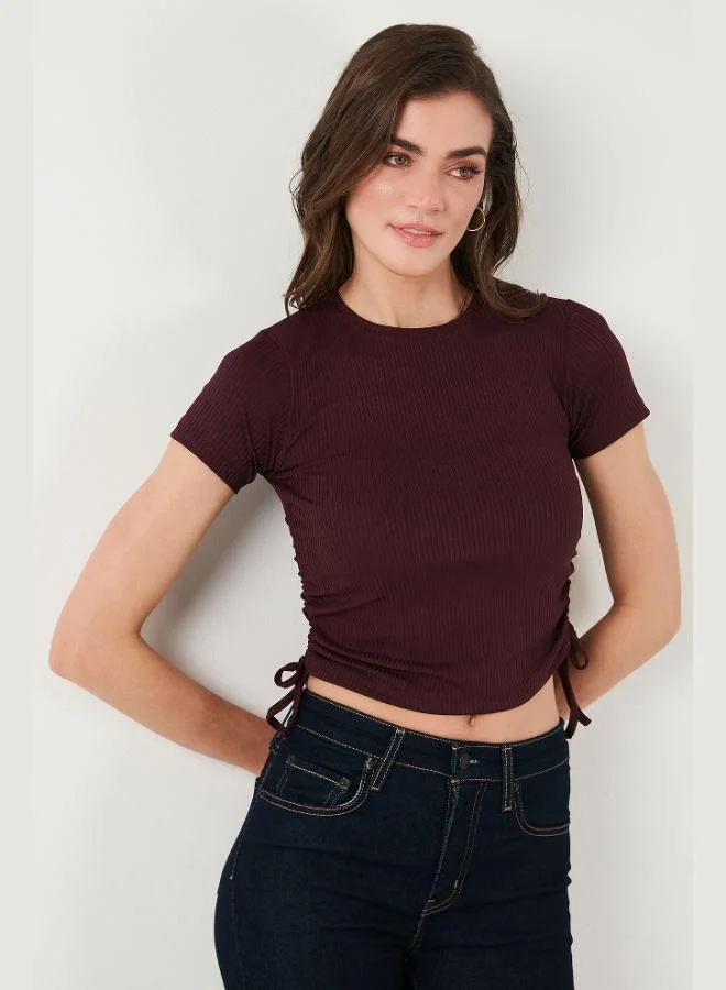 Lela Lela Side-Gathered Short Sleeve Crop Blouse Women's BLOUSE 5864010