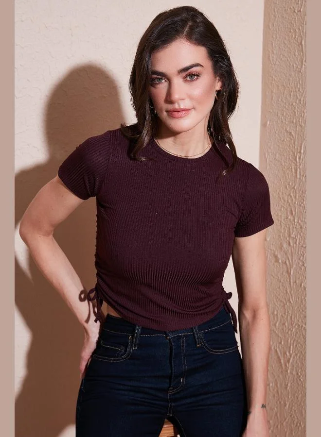 Lela Lela Side-Gathered Short Sleeve Crop Blouse Women's BLOUSE 5864010