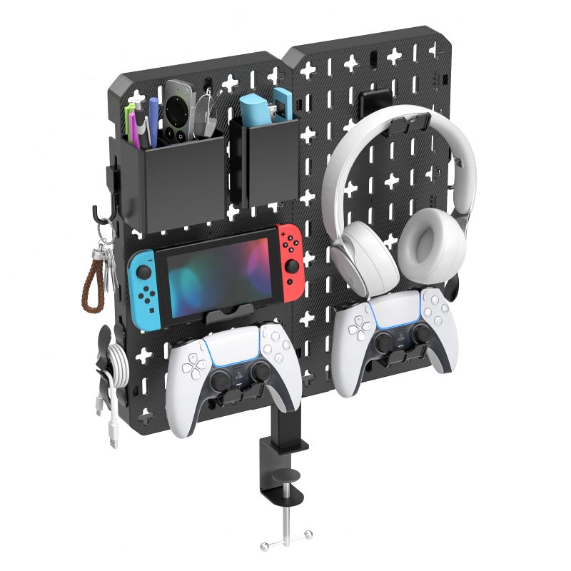 KDD 7 in 1 Clampon Desk Pegboard No Drill Desk Side Storage with Phone StandPen HolderStorage BoxHeadset Controller HolderHooks Detachable Gaming Pegboard for Office Home Desktop Organizer - Image 2