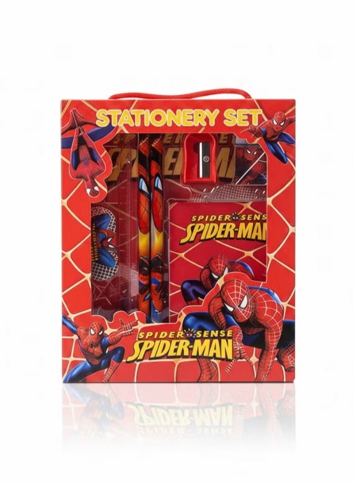 Spider Man Themed Stationery Set Kids School Supplies Gift Box With Pencils Erasers Pencil Sharpeners Ruler Notebook Complete Stationery Kit For Primary School Students Ideal For Back To School Birthday Party Gift Daily Study Classroom Use