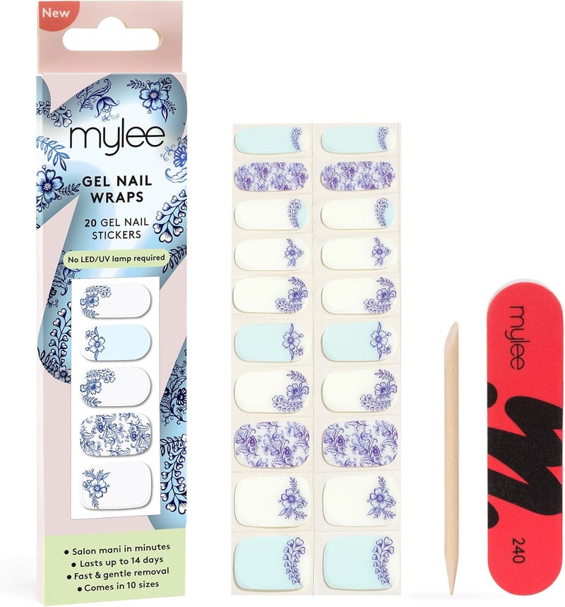 Mylee Gel Nail Wraps Amalfi Dreams 10 PreCured Gel Stickers for Instant Mani No Lamp Needed ChipResistant Glossy Finish Lasts Up to 14 Days Easy to Apply Vegan CrueltyFree