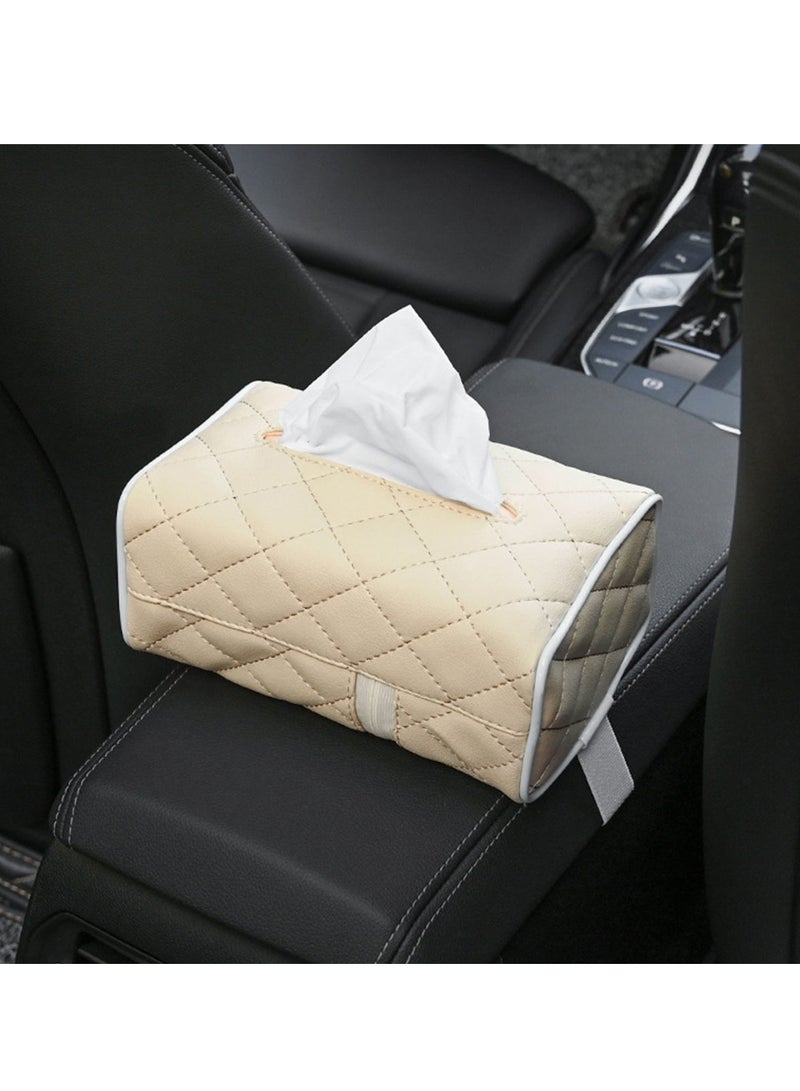 Car Tissue Holder, Car Napkin Cover, Car Tissue Box, Car Tissue Paper Box, Napkin Holder For Car, Tissues Box Suitable For 120 Standard Tissues , Beige. - Image 2