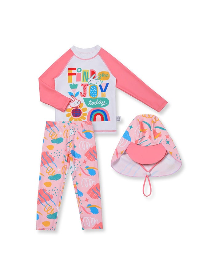 Loquat Girls Swimwear Cute Long Sleeve Trousers Split Swimwear Big Kids Girls Sunscreen Long Sleeve Children Swimwear Wholesale-Color:Bunny Garden Long Sleeve Trousers Split Swimsuit- - Image 1