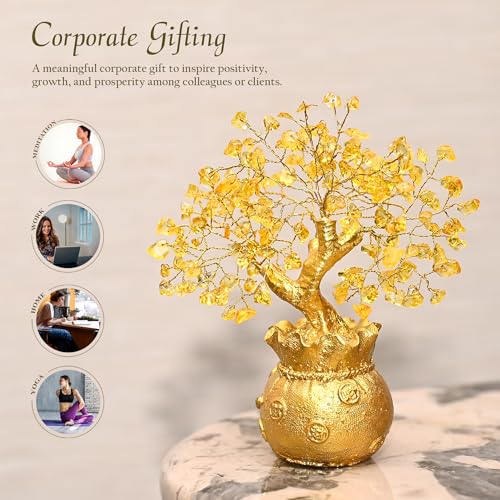 HindCraft Citrine Tree of Life Bonsai - Feng Shui Gold Crystal Ornaments for Prosperity and Positive Energy - Table Decor (7 x 3 inch) - Image 5