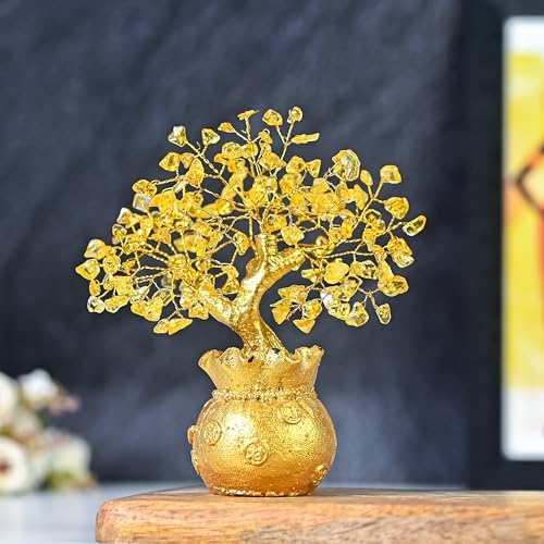 HindCraft Citrine Tree of Life Bonsai - Feng Shui Gold Crystal Ornaments for Prosperity and Positive Energy - Table Decor (7 x 3 inch) - Image 2