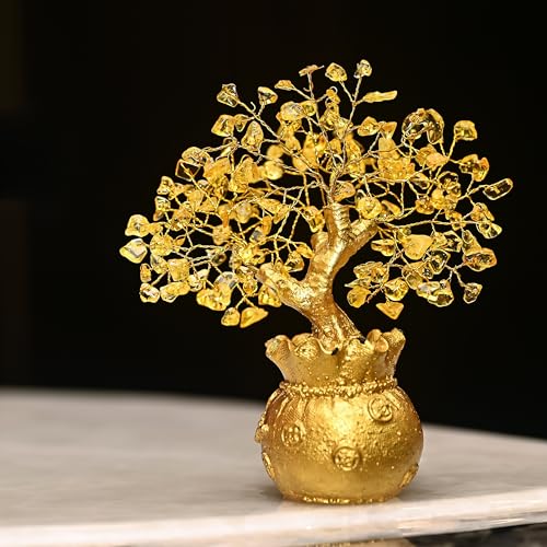 HindCraft Citrine Tree of Life Bonsai - Feng Shui Gold Crystal Ornaments for Prosperity and Positive Energy - Table Decor (7 x 3 inch) - Image 1