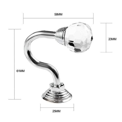 Hicello 2Pcs Crystal Glass Curtain Tieback Hook Silver Round Head Wall Hook Clothes Hanger with Screws - Image 3