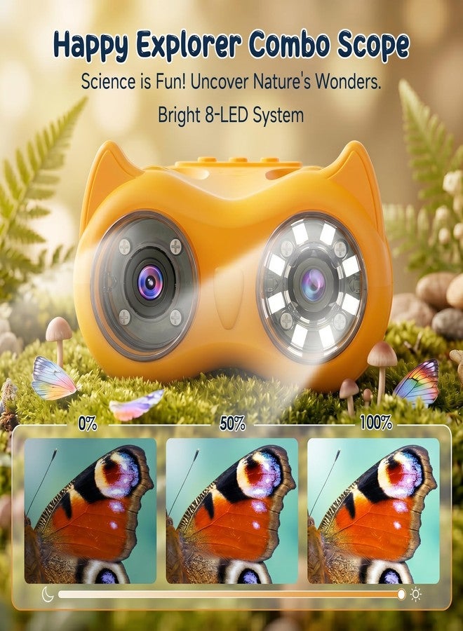 OAEBLLE 2-in-1 Kids Microscope and Telescope, 1000X Handheld Digital Microscope for Kids, 2.0" Screen, 8 LEDs, 10X Pocket Telescope for Outdoor, 1080P Camera STEM Toys Gift for Boys Girls 4-12, Yellow - Image 4