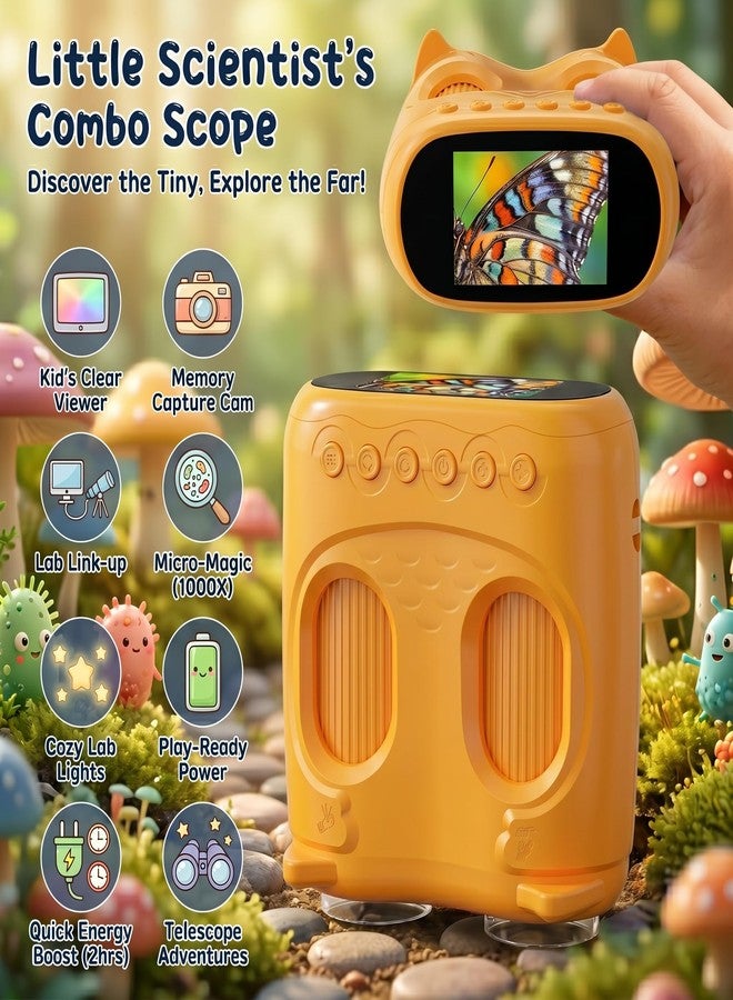 OAEBLLE 2-in-1 Kids Microscope and Telescope, 1000X Handheld Digital Microscope for Kids, 2.0" Screen, 8 LEDs, 10X Pocket Telescope for Outdoor, 1080P Camera STEM Toys Gift for Boys Girls 4-12, Yellow - Image 2
