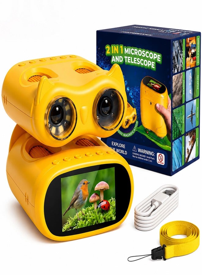 OAEBLLE 2-in-1 Kids Microscope and Telescope, 1000X Handheld Digital Microscope for Kids, 2.0" Screen, 8 LEDs, 10X Pocket Telescope for Outdoor, 1080P Camera STEM Toys Gift for Boys Girls 4-12, Yellow - Image 1