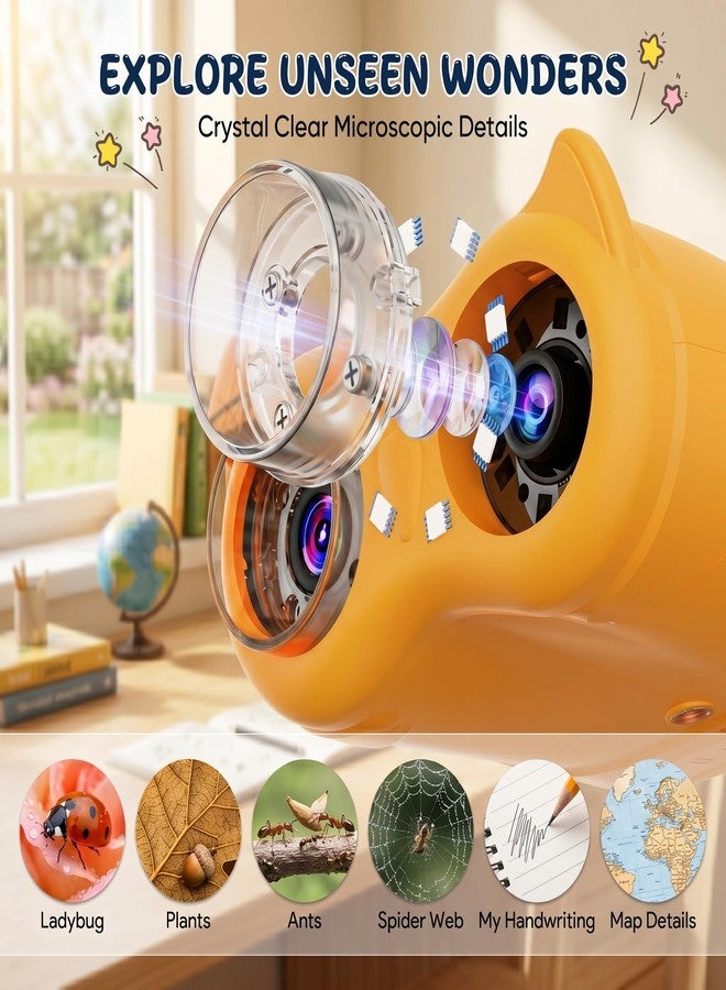 OAEBLLE 2-in-1 Kids Microscope and Telescope, 1000X Handheld Digital Microscope for Kids, 2.0" Screen, 8 LEDs, 10X Pocket Telescope for Outdoor, 1080P Camera STEM Toys Gift for Boys Girls 4-12, Yellow - Image 3