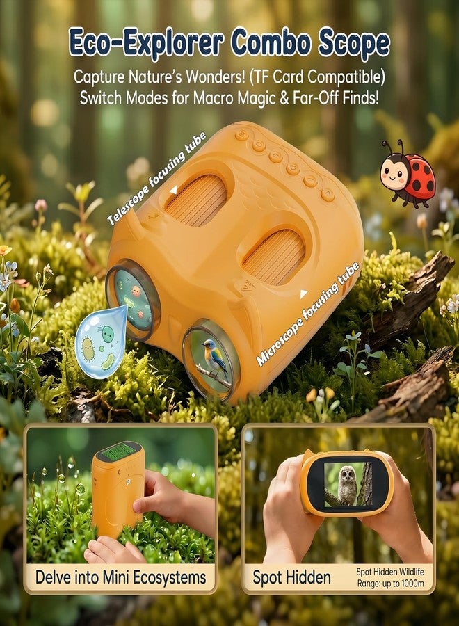 OAEBLLE 2-in-1 Kids Microscope and Telescope, 1000X Handheld Digital Microscope for Kids, 2.0" Screen, 8 LEDs, 10X Pocket Telescope for Outdoor, 1080P Camera STEM Toys Gift for Boys Girls 4-12, Yellow - Image 5