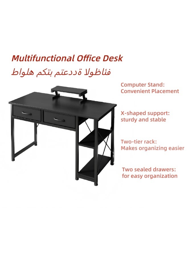 نيولان طاوله مكتب ، مكتب للكمبيوتر، مكتب للدراسة، طاولة للكتابة،طاوله قيمنق مزود بدرجين من القماش، مكتب للعمل عصرية مزودة بمساحة تخزين، سهلة التجميع، 120 × 75 × 53 سم - Image 4
