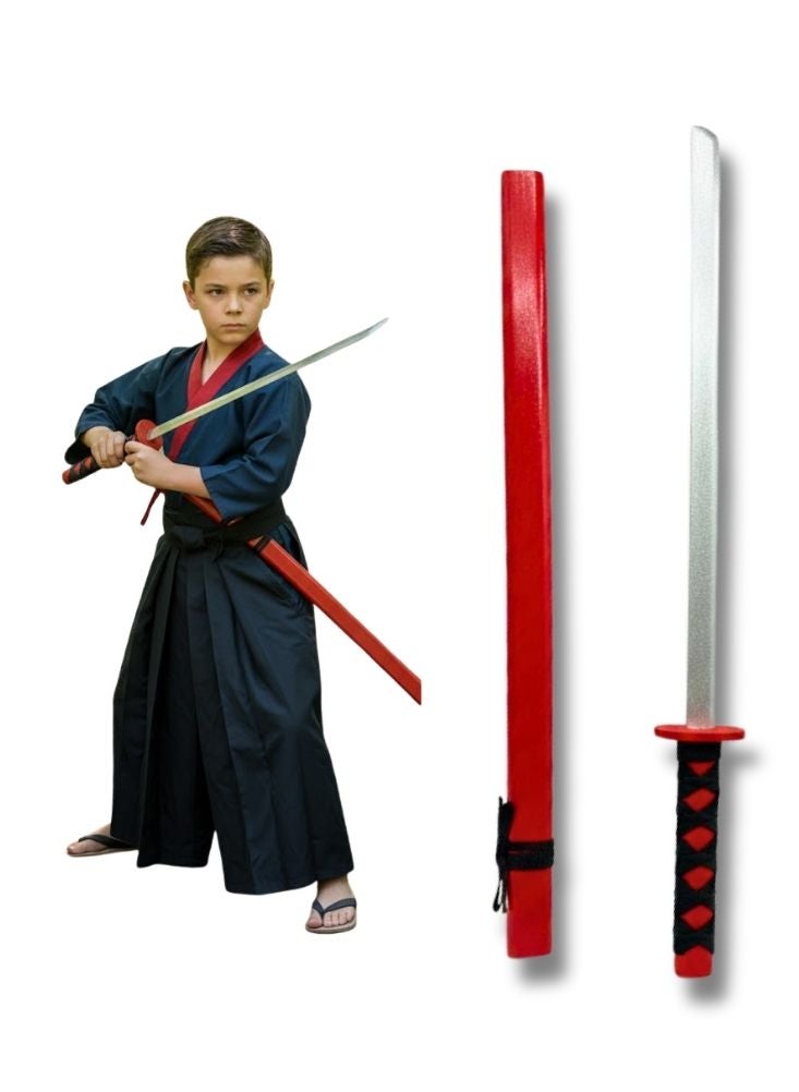 Premium Young Samurai Warrior Character Kids Wooden Toy Katana Sword Set – Black Handle Wooden Training Sword with Scabbard for Ninja Costume, Japanese Martial Arts Role Play, Action Pretend Play - Image 1